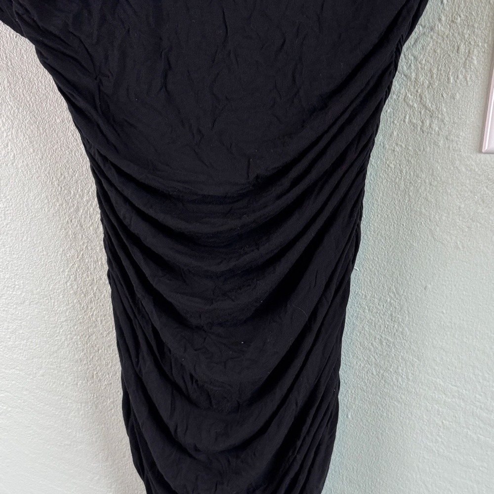 Bailey 44 Black Knit Off Shoulder Ruched Goddess Mini Dress Bodycon M - Picture 4 of 6
